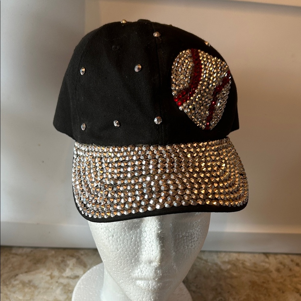 Rhinestone Baseball Heart Cap - Black